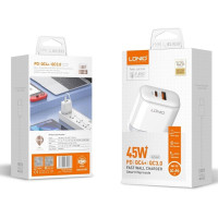 Мережевий зарядний пристрій LDNIO A2526C USB / Type-C QC PD 45W, White + Кабель Type-C to Type-C