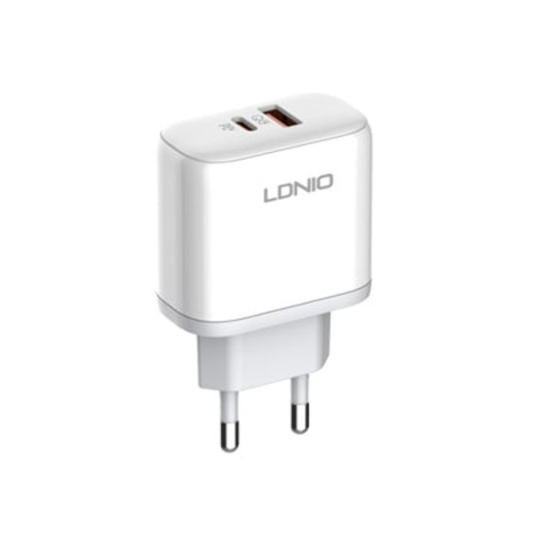Мережевий зарядний пристрій LDNIO A2526C USB / Type-C QC PD 45W, White + Кабель Type-C to Type-C