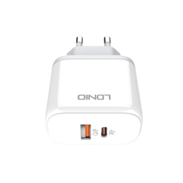 Мережевий зарядний пристрій LDNIO A2526C USB / Type-C QC PD 45W, White + Кабель Type-C to Type-C