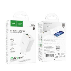 Мережевий зарядний пристрій HOCO C126A USB/ 2 Type-C PD 40W білий