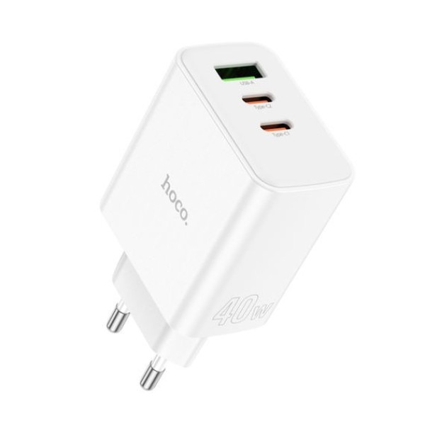 Мережевий зарядний пристрій HOCO C126A USB/ 2 Type-C PD 40W білий