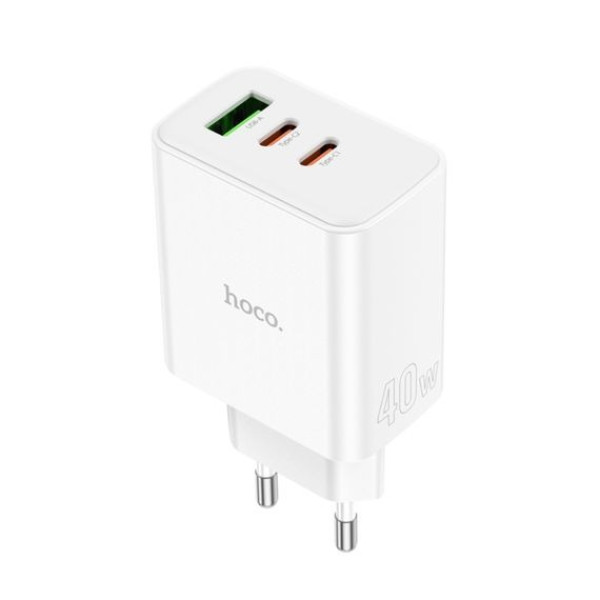 Мережевий зарядний пристрій HOCO C126A USB/ 2 Type-C PD 40W білий