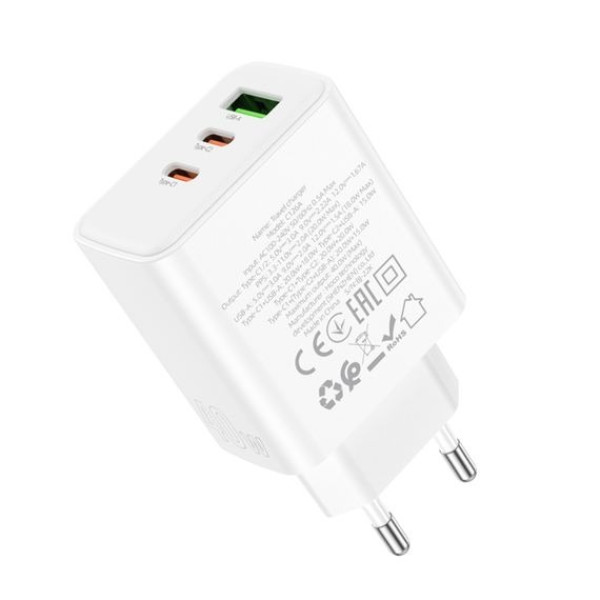 Мережевий зарядний пристрій HOCO C126A USB/ 2 Type-C PD 40W білий