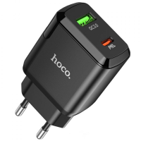 Мережевий зарядний пристрій HOCO N5 Quick Charge 3.0A, 20W, 1USB, 1Type-C, Black