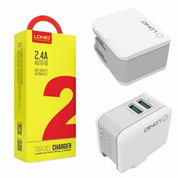 Мережевий зарядний пристрій LDNIO (DL-A22-03) 5V/2.4A 2USB + Lightning