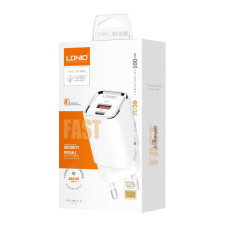 Мережевий зарядний пристрій LDNIO A2317C USB / Type-C QC PD 30W, White + Кабель Type-C to Type-C
